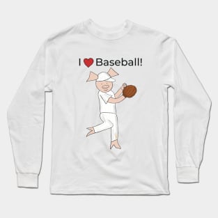 I love Baseball! Left-handed Pig baseball player, pitcher, blue, baseball Long Sleeve T-Shirt